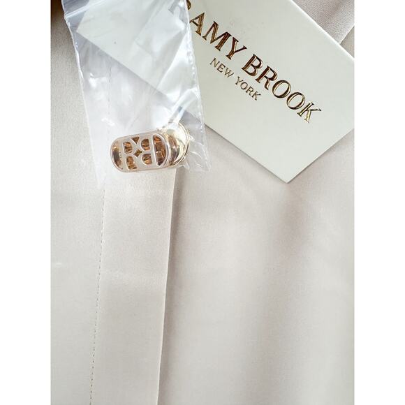RAMY BROOK Top NEW Size M Vega Satin Button Down Top Sandstone Cream $345 - Picture 3 of 6